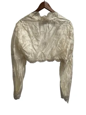 VTG Cream Embroidered Sequin Bolero Jacket Scalloped Edwardian Cottage Bridal thumbnail 8