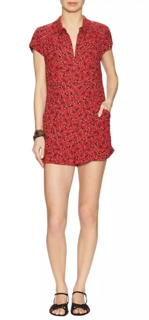 Free People Debby‎ Floral Romper Women medium Red Viscose Summer Bohemian thumbnail 1