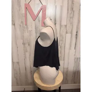 Silence + Noise Black Flowy Tank Top Size Medium Minimal Spaghetti Strap Loose F thumbnail 2