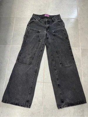Edikted Black Wide Leg Carpenter Jeans with Front Patch Pockets thumbnail 1