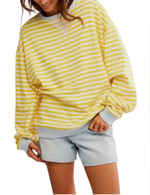 NWT Free People Classic Striped Oversized Crewneck thumbnail 1