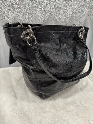 Coach Alex Signature Black Patent Leather Double Handle thumbnail 6