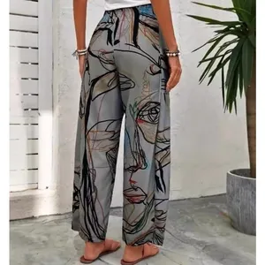 NWT ~ Gray Abstract Pockets Wide Leg Loose Casual Pants ~ Women's Size LARGE thumbnail 2