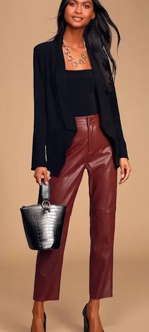 Lulu's Wine Straight-Leg Faux Leather Pants thumbnail 1
