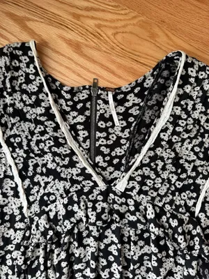Free People Like You Best Black Floral Bell Sleeve Mini Dress Tunic M thumbnail 4