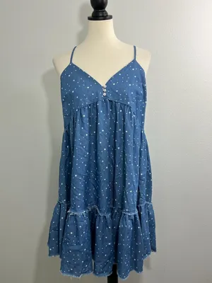 New Jodifl Large Starry Dotted Chambray Denim Babydoll Dress thumbnail 2