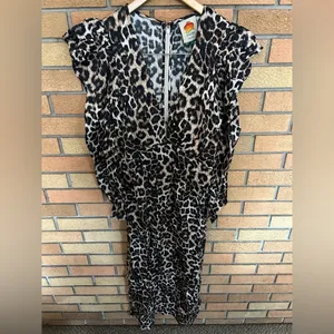 NWT Farm Rio Leopard Cream Natural Skin Midi Dress Puff Sleeve Size Small thumbnail 3