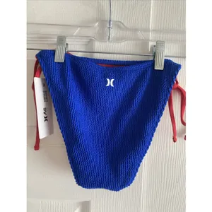 Hurley Womens Small Blue Solid Scrunch Moderate Coverage Side Tie Bikini‎ Bottom thumbnail 4