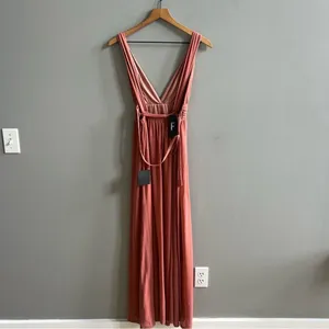 Lulu’s Mesmerized by Love Rusty Rose Mesh Lace-Up Maxi Dress NWT XS thumbnail 10