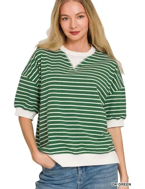 Zenana Striped Rib‎ Banded Sweatshirt - Small thumbnail 1