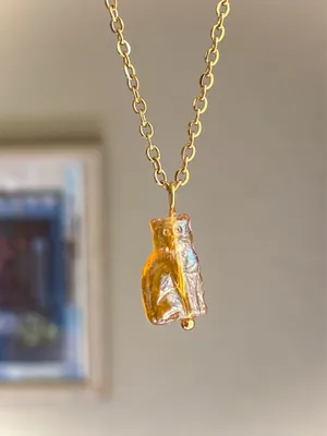 Handmade quality Czech glass cat gold tone stainless steel chain necklace🧡 thumbnail 1
