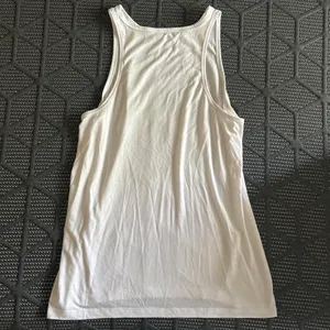 Orangetheory White Tank Top with Blue and Green Text that say, “RUN, REP, ROW” graphic, size S thumbnail 3