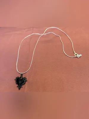 Sterling Silver 925 Heart Pendant Necklace with Black Stone thumbnail 3