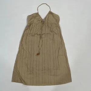 Funky People Boho Halter Dress Tan Beige Striped Cotton Size Medium thumbnail 2