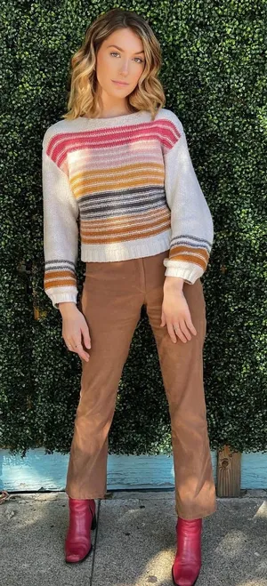 $60 PRE-OWNED Billabong Seeing Multi-Colored Stripes Cropped Pullover Sweater M thumbnail 1