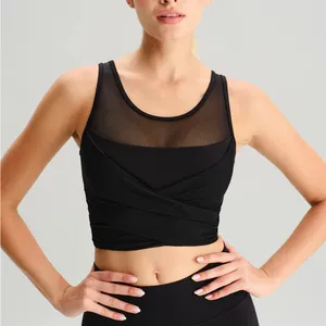 Berlook Activewear Black Mesh Cross-Front Tank Top - Light Support thumbnail 3