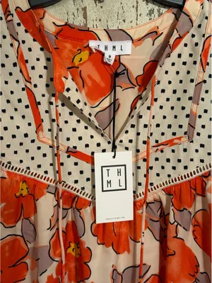 NWT THML boho orange floral print peasant blouse Women's size Medium thumbnail 3
