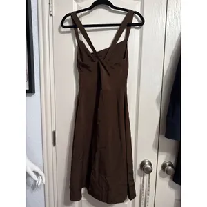 J.Crew‎ Chocolate Brown 100% Silk Crisscross Back Minimalist Dress Fit and Flare thumbnail 4