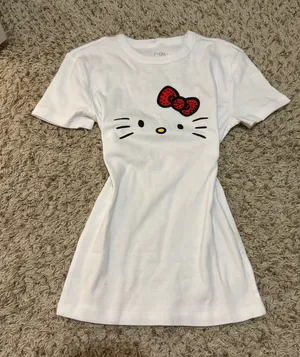 Hello Kitty Sanrio Rhinestone Bow White Baby Tee – Size S thumbnail 1