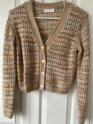 Marled Open Stitch Cardigan All in Favor Beige Tan Size Small thumbnail 3
