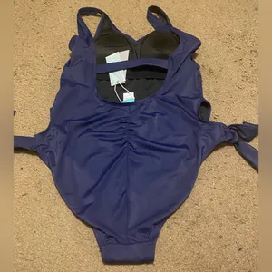 New NWT Coastal Blue Navy‎ Side Tie Full Coverage One Piece Swimsuit Size Medium thumbnail 2