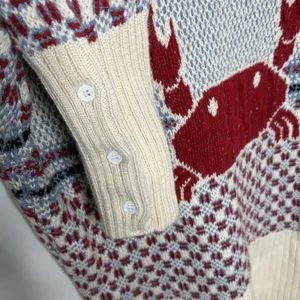Yans Larat Red Crab Cream Blue V neck High Low Chunky Sweater Size Small Womens thumbnail 7