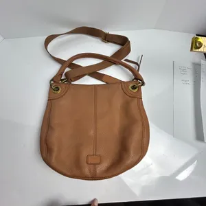 Fossil Cognac Brown Pebbled Leather Hobo Crossbody Bag Antique Brass Hardware thumbnail 11