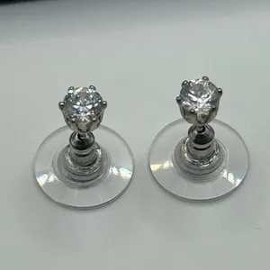 Kay Jewelers Silver CZ Earrings Stainless Steel Round Push Back Ear Stud for Men Women 4mm thumbnail 1