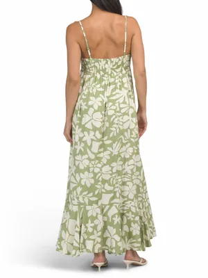 Anthropologie Paper Heart Green Sleeveless Floral MIDI Tiered Dress Size Medium thumbnail 2
