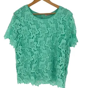 Philosophy Womens Crewneck Scalloped Lace‎ Overlay Top Seafom Green Size XL thumbnail 1