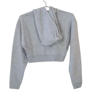 NWT WeWoreWhat Cropped Half Zip Fleece Cotton Hoodie Long Sleeve XS Heather Grey thumbnail 6
