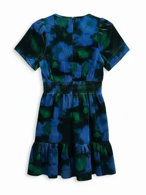 Anthropologie The Somerset Velvet‎ Mini Dress Blue Green Motif Small EUC thumbnail 3