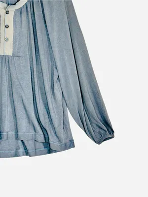 We The Free Free People Blue Boho Peasant Top Balloon Sleeve Medium oversized thumbnail 6
