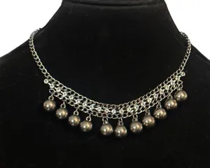 Silver tone rhinestone dangle balls collar necklace thumbnail 1