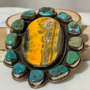 Pendant only - Bumblebee Jasper with Turquoise Large Size at 4” x 3” thumbnail 3