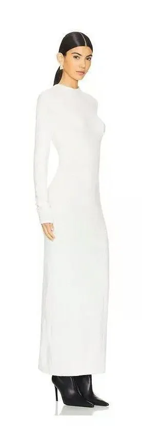 Lamarque Lindsay Dress White Textured Knit Open Back Maxi Long Sleeve Mock Neck thumbnail 1