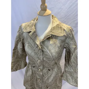 Nic + Zoe Women's Size Small Coat Beige Tan Tropical Print Jacket Safari Trench thumbnail 2