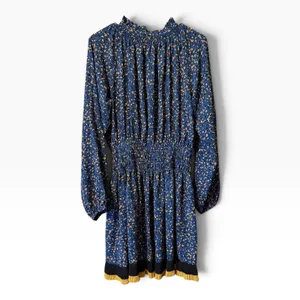 Current Air Blue Animal Floral Smocked Waist Mini Dress Size M Long Sleeve Boho thumbnail 3