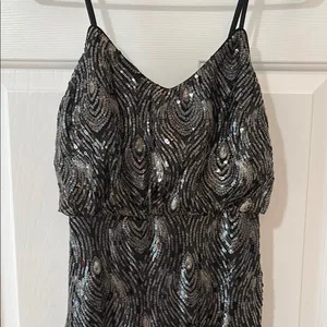 Lulu’s Black and Silver/Gold Sequin Evening Dress thumbnail 2