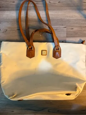 Dooney & Bourke Cream Canvas Tote with Tan Leather Straps thumbnail 1