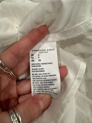 AMERICAN EAGLE Lace Trim White Boho Cotton Babydoll Mini Dress | Size Small thumbnail 2