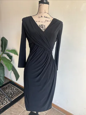 Lauren Ralph Lauren Faux Wrap V-Neck Black Dress Size 4 thumbnail 5