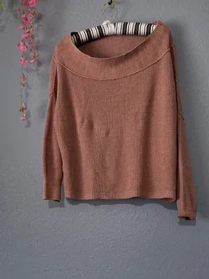 Free People Dusty Rose Wide-Neck Knit Sweater • Size Small thumbnail 2