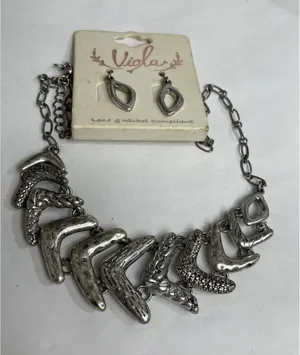 Viola Silver tone Boomerang Necklace & Earring Set Silver 16-18” thumbnail 1