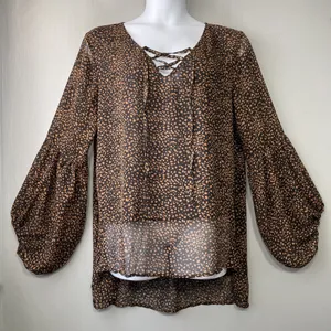 Flowy Whimsigoth Lace Up Top Plus Size 2XL Black Brown Sheer Renaissance Boho thumbnail 1