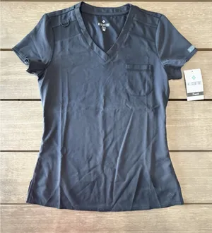 Med Couture Touch Pewter Gray‎ XS Women’s Scrub Top MC7448 V-Neck 1 Pocket thumbnail 1