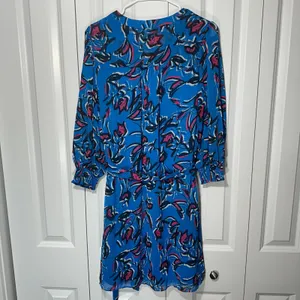 Collective Concepts Dress Medium Blue Floral V-Neck Tie Boho Garden Party thumbnail 6