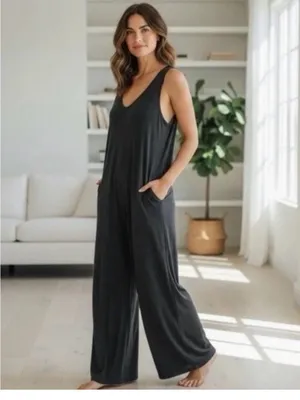 NATURAL LIFE Knit V-Neck Sleeveless Wide-Leg Jumpsuit One Size NWT thumbnail 2