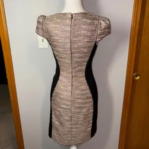 MOUILINETTE SOEURS Anthropologie Tweed Sheath Dress‎ Cap Sleeve Black Paneled thumbnail 3