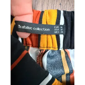 Zara Trafaluc Striped Wide Leg Culotte Pants Orange Black Yellow Size Medium thumbnail 4